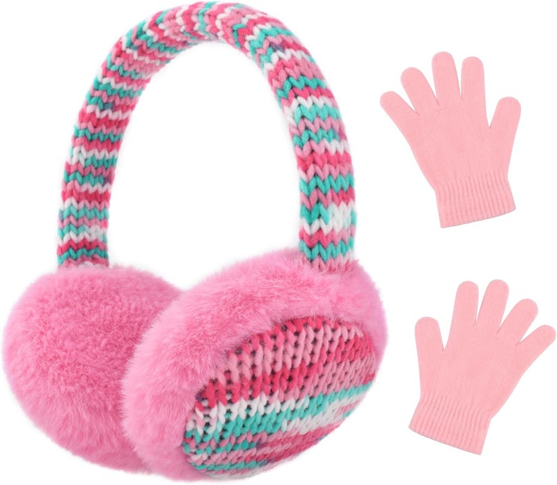 SEDUXI Kids Winter Ear Muffs with Gloves Set - Plush Knit Earmuffs & Mittens, Adjustable Soft Ear Warmers for Boys Girls 3-16 Years - Image 1